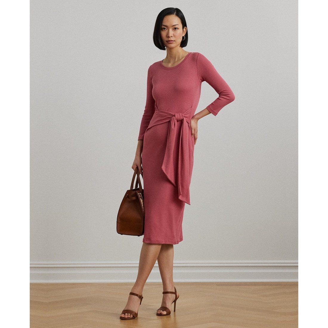 Lauren ralph lauren - "Robe à manches longues 'Tie-Front Cotton-Blend Crewneck' pour Femmes"