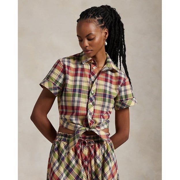 Polo ralph lauren - 'Cropped Plaid Cotton Tie-Front Top' pour Femmes