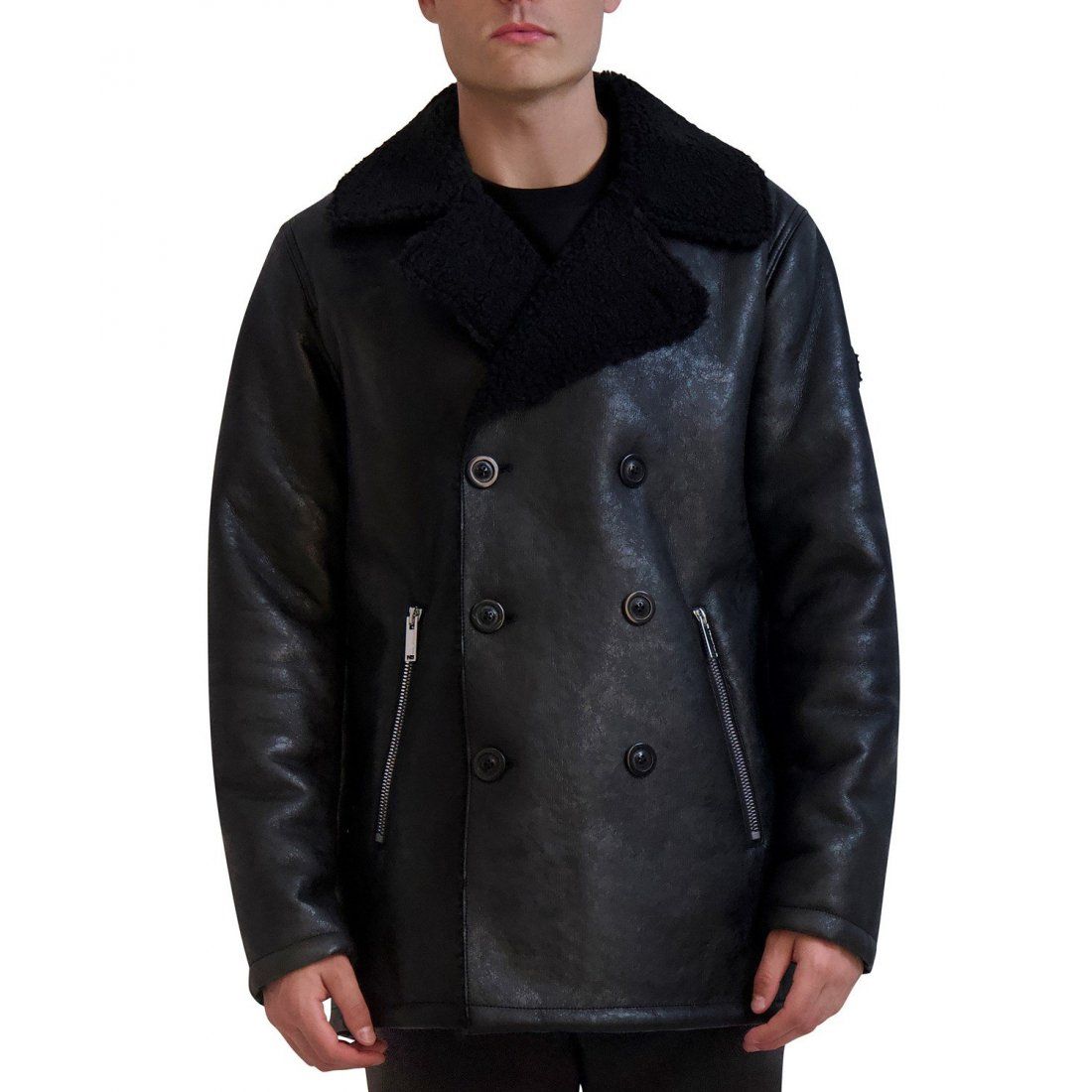 Karl lagerfeld - Manteau de voiture 'Faux-Shearling Double-Breasted Car Coat' pour Hommes