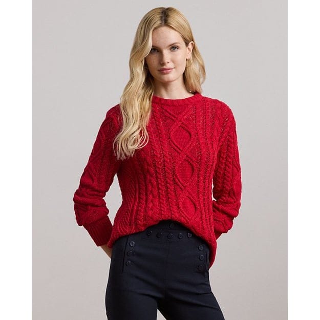 Lauren ralph lauren - 'Aran-Knit Cotton-Blend Crewneck Sweater' pour Femmes