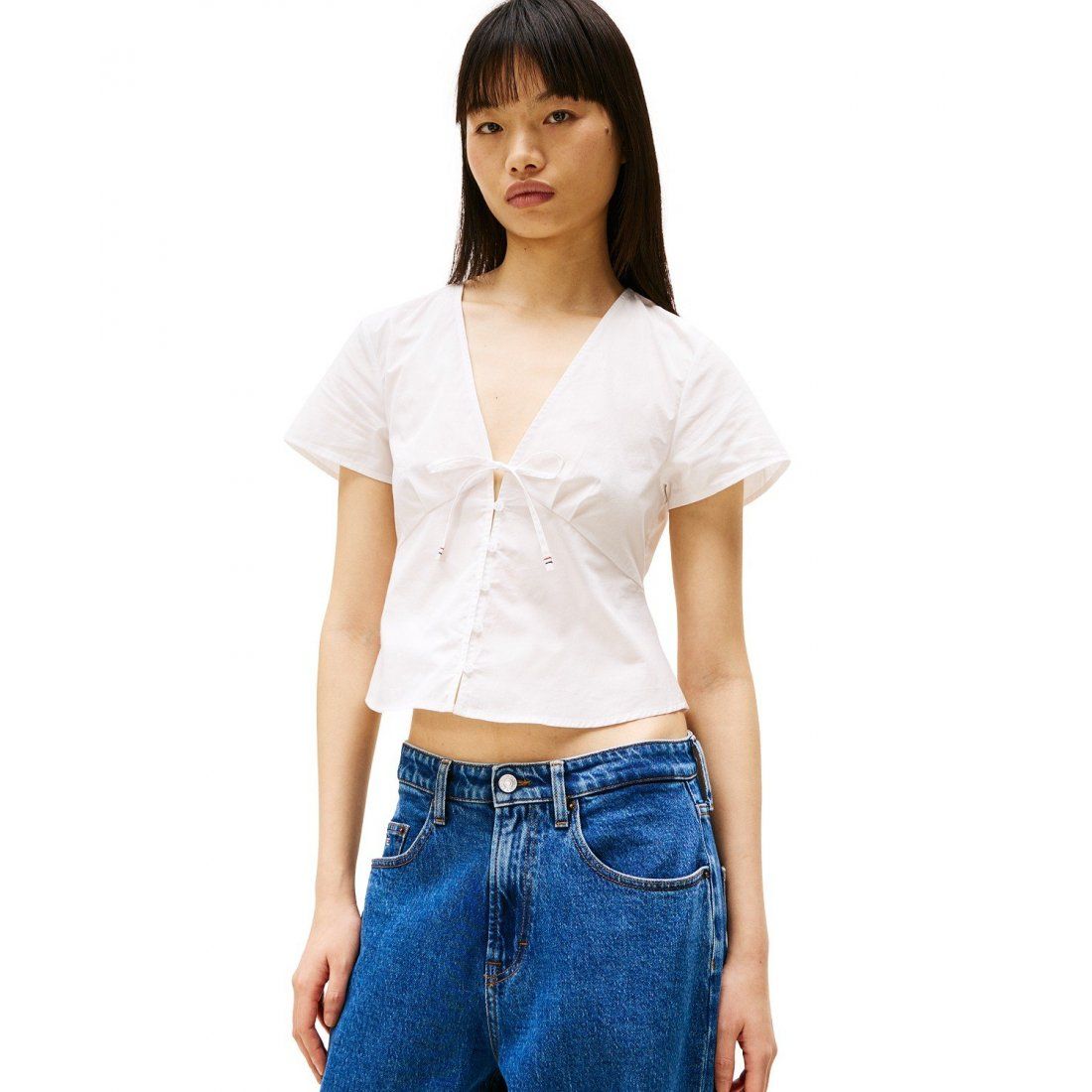 Tommy jeans - 'Cotton Poplin Tie-Front Blouse' pour Femmes