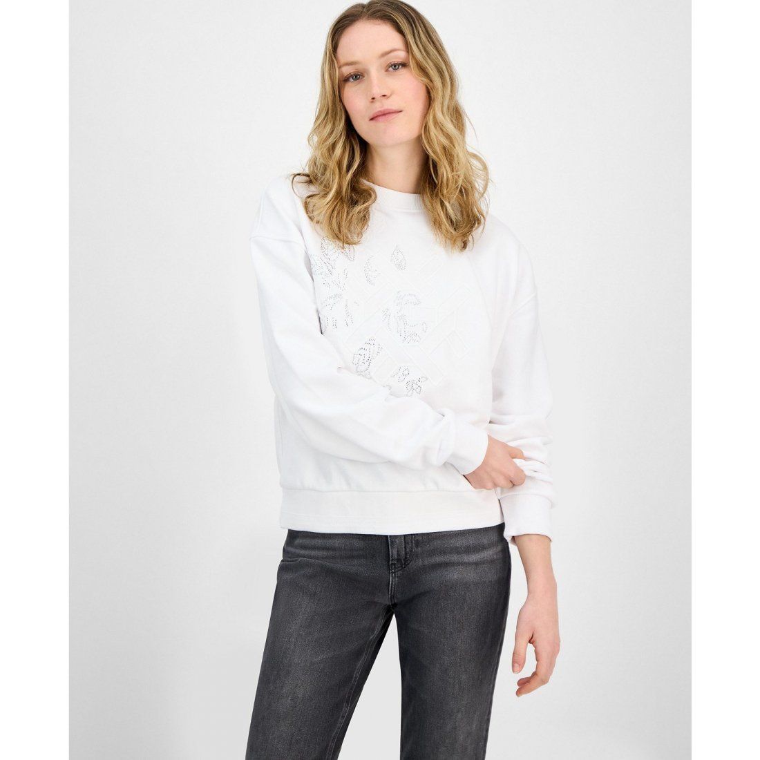 Guess - Sweatshirt 'G-Wave Embossed Studded Sweatshirt' pour Femmes