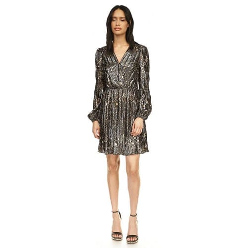 Michael michael kors - 'Long Sleeve Pleated Foil Dress' pour Femmes