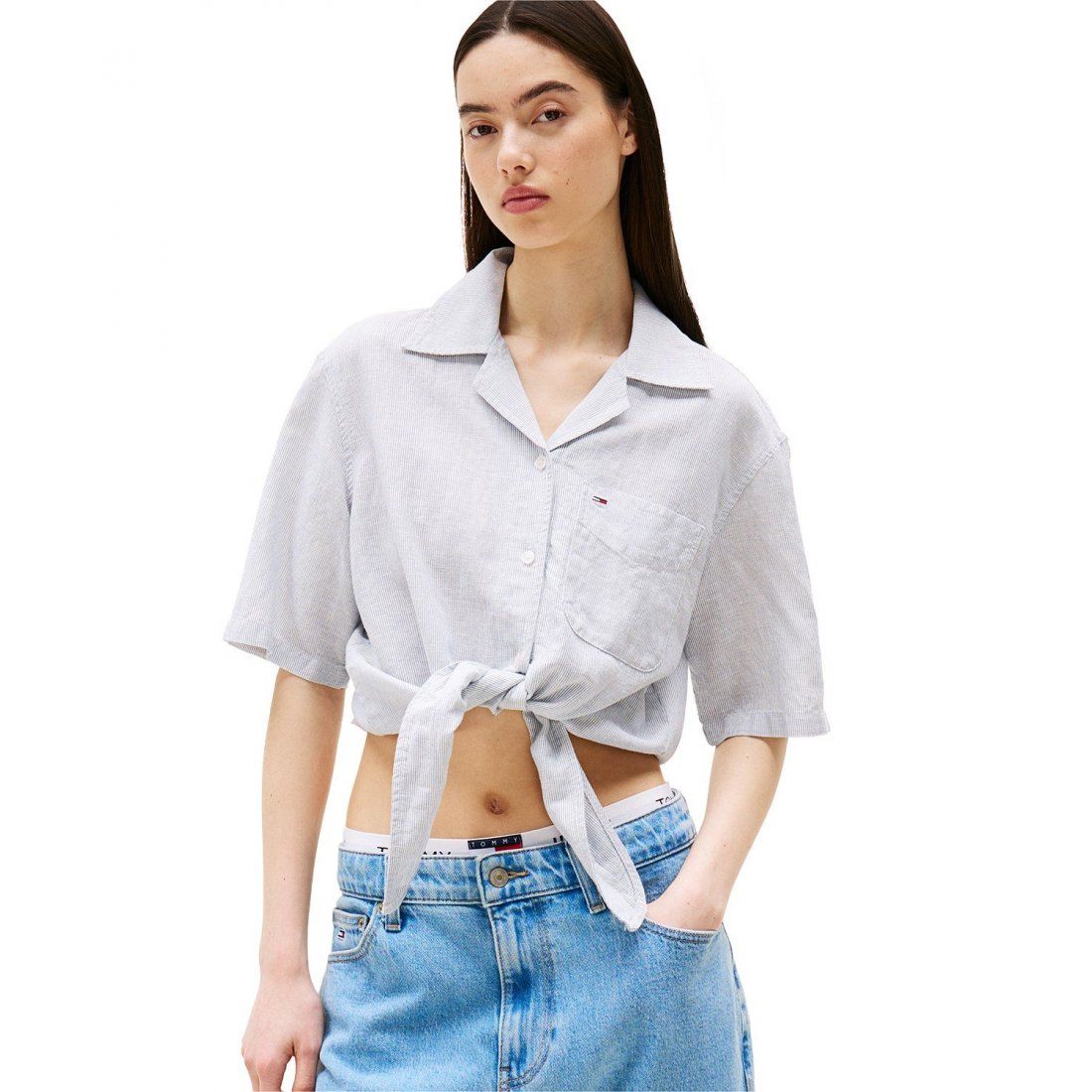 Tommy jeans - 'Cotton-Linen Short-Sleeve Shirt' pour Femmes