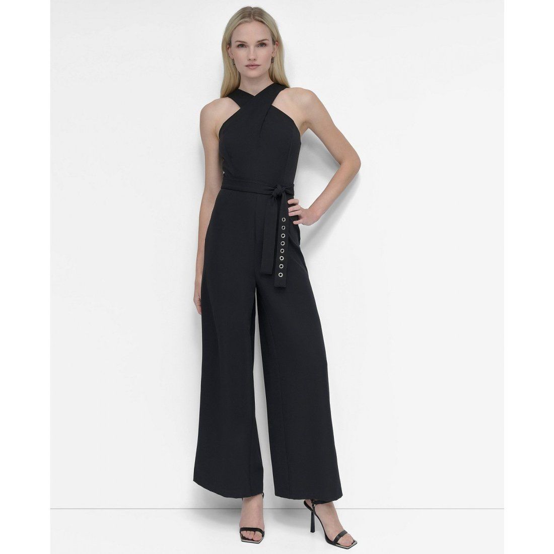 Dkny - Combinaison  'Crisscross Halter Belted Wide-Leg' pour Femmes