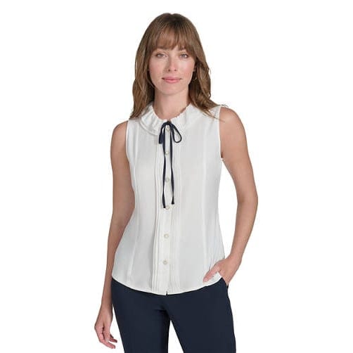 Tommy hilfiger - Blouse sans manches 'Mixed Media Ruffle Neck' pour Femmes