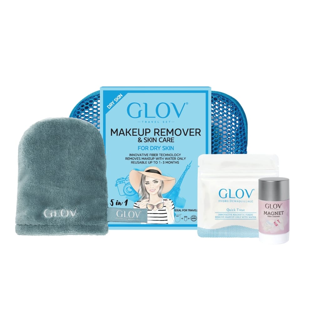 GLOV - Travel Set | Water-Only Makeup Removing Mitt For Dry Skin With Fiber Soap
