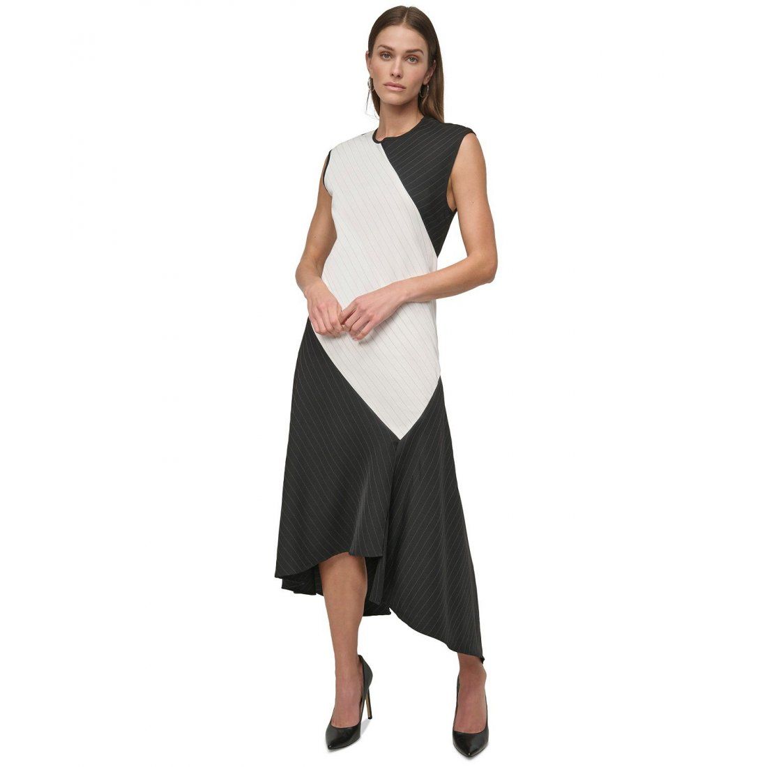 Dkny - Robe sans manches 'Pinstripe Jewel-Neck' pour Femmes
