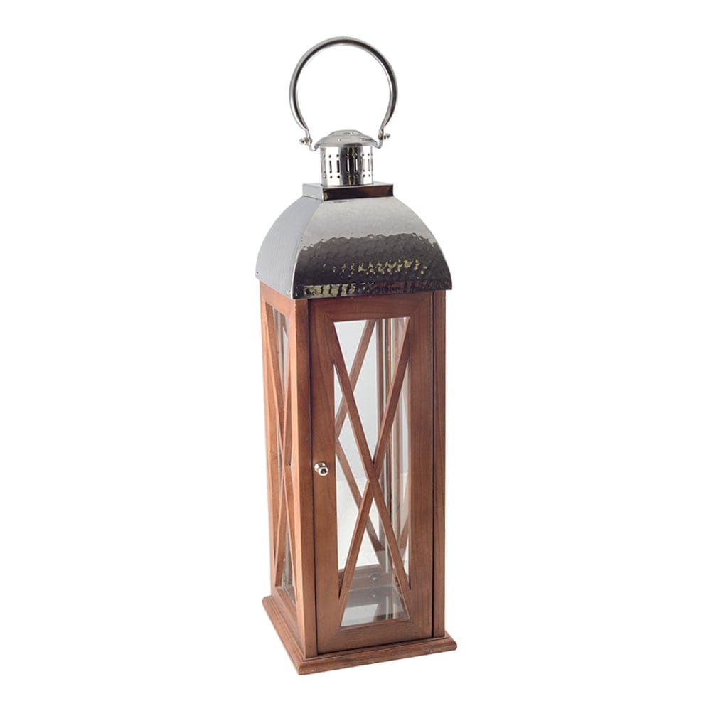 Aulica - Lanterne En Bois Et Verre Grand Modèle 23x23x77cm