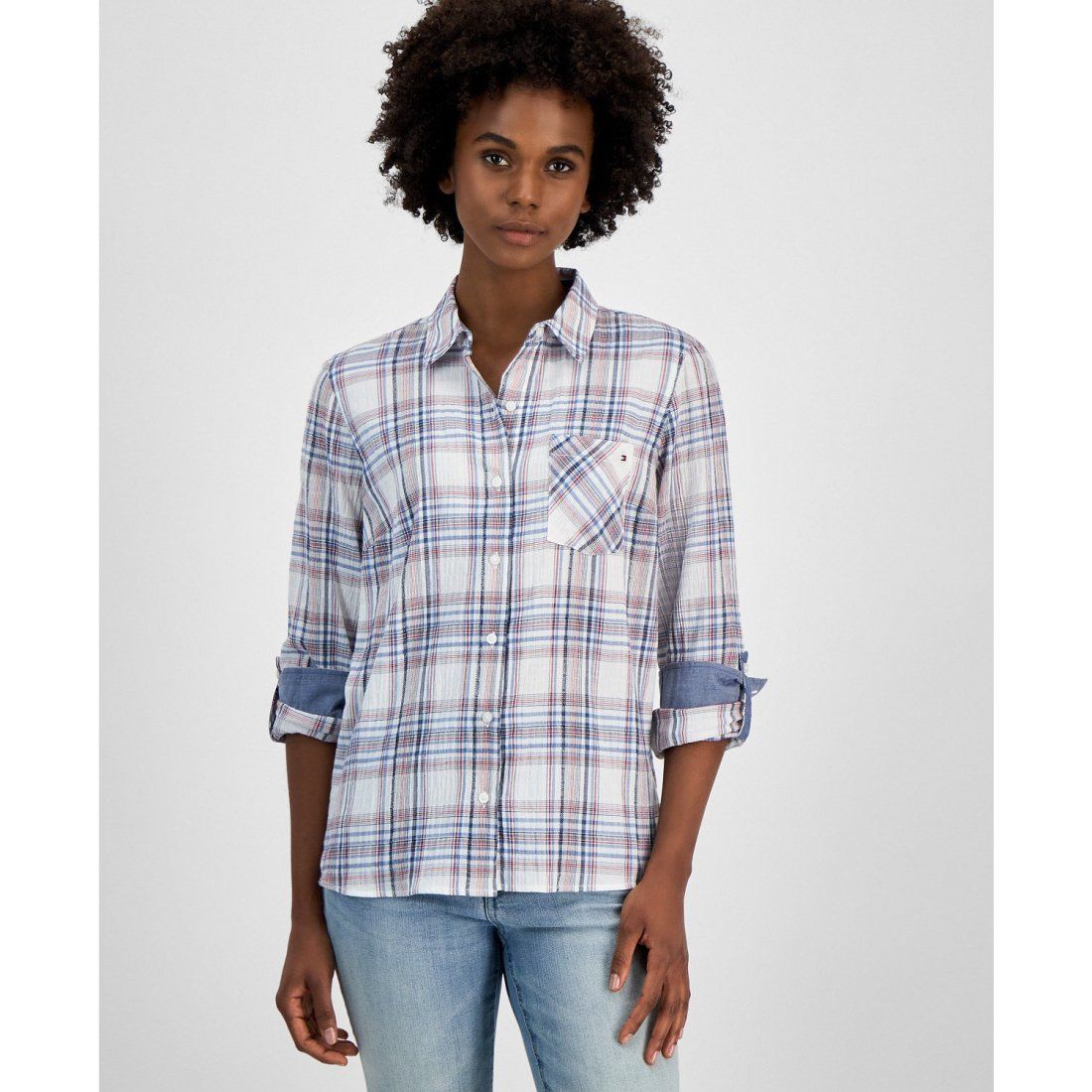Tommy hilfiger - 'Plaid Contrast Roll-Tab Shirt' pour Femmes