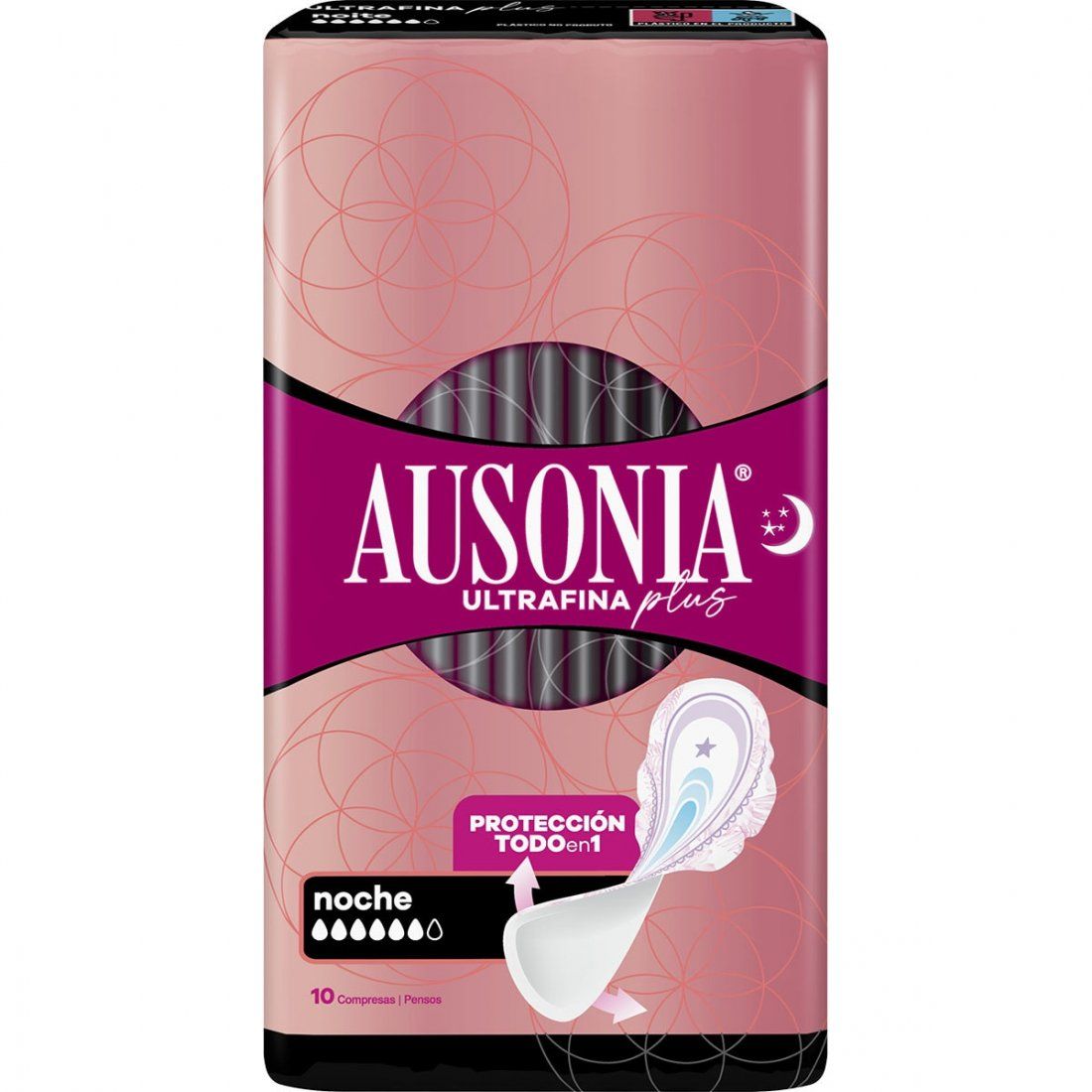 Ausonia - Compresse pour incontinence 'Ultrafine Plus Compress With Wings Protection All In 1' - Night 10 Pièces