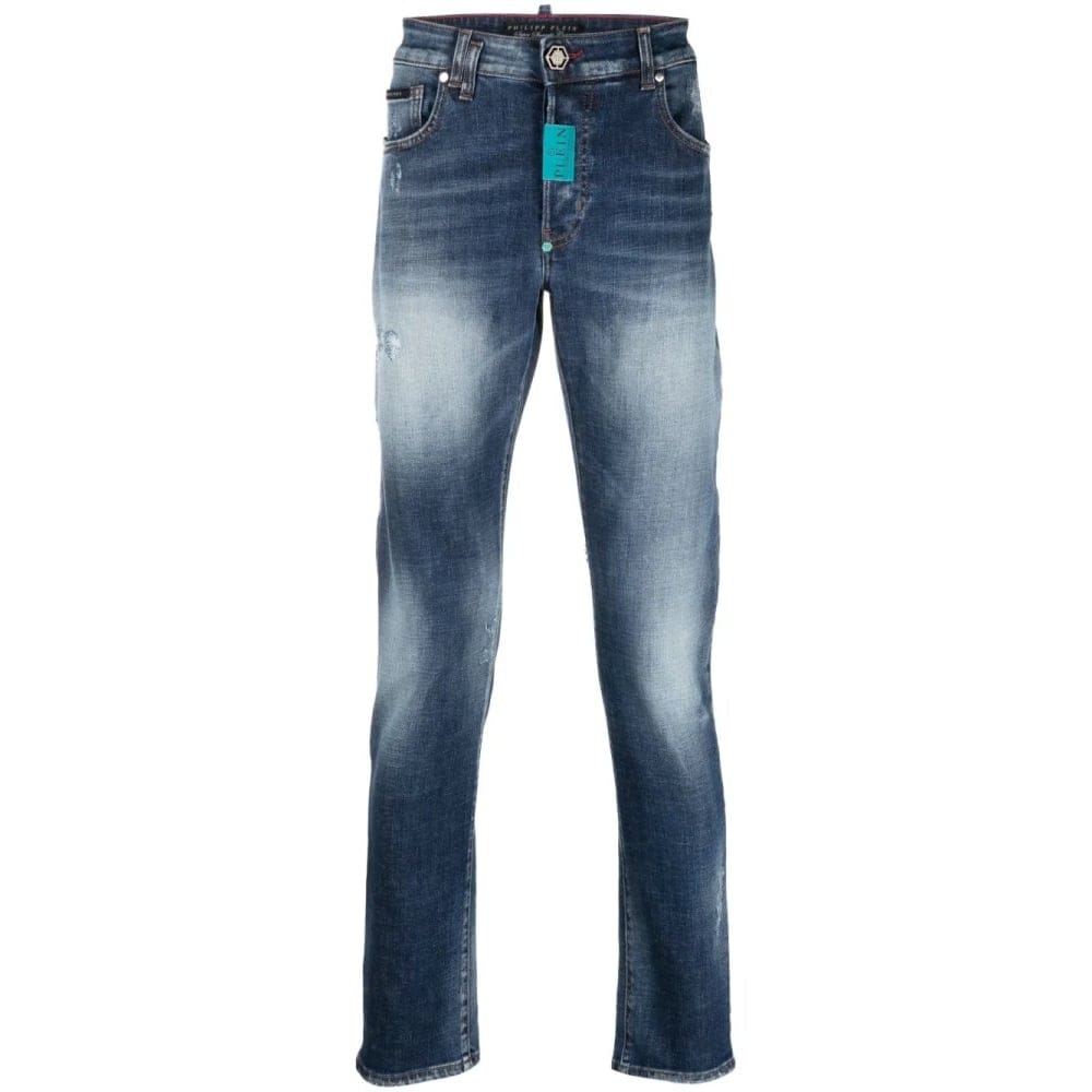 Philipp plein - Jeans 'Logo-Patch Straight-Leg' pour Hommes