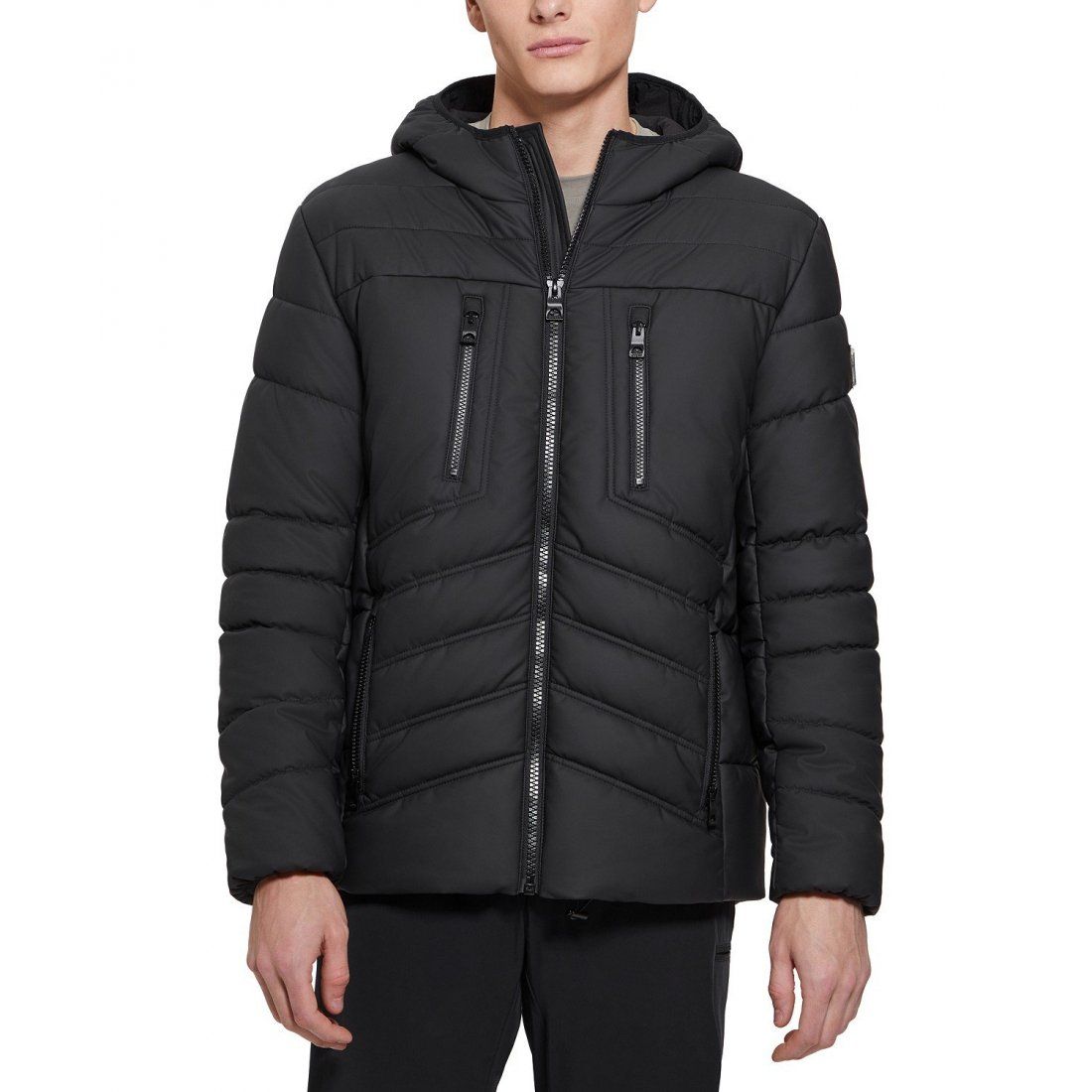 Guess - Veste matelassée 'Faux Leather Hooded' pour Hommes
