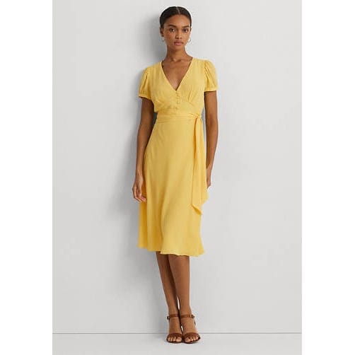Lauren ralph lauren - 'Belted Georgette Puff Sleeve Dress' pour Femmes