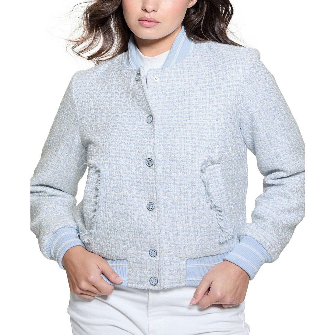 Guess - Blouson bomber 'New Gloria Long-Sleeve Tweed Bomber Jacket' pour Femmes
