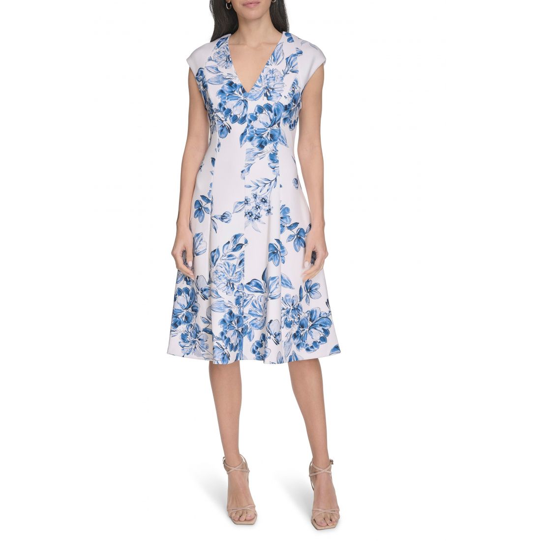 Calvin klein - Robe ajustée et évasée 'Floral Cap Sleeve' pour Femmes