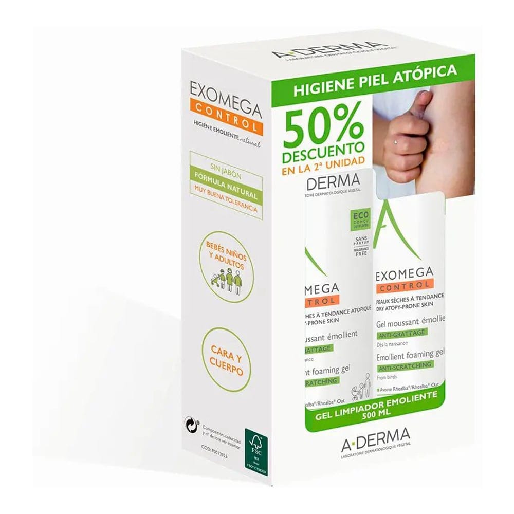 A-derma - Gel Moussant 'Exomega Control Emollient' - 500 ml, 2 Pièces