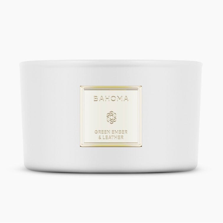 Bahoma london - Bougie 3 mèches 'Pearl' - Green Ember & Leather 400 g