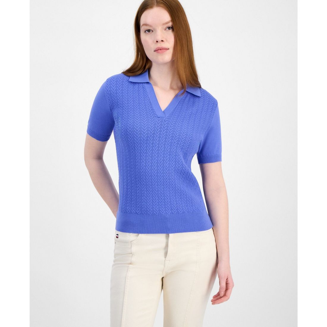 Tommy hilfiger - 'Short-Sleeve Cable-Knit Cotton Sweater' pour Femmes