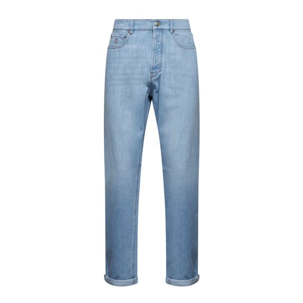 Brunello cucinelli - Jeans 'Logo Patch Straight-Leg' pour Hommes