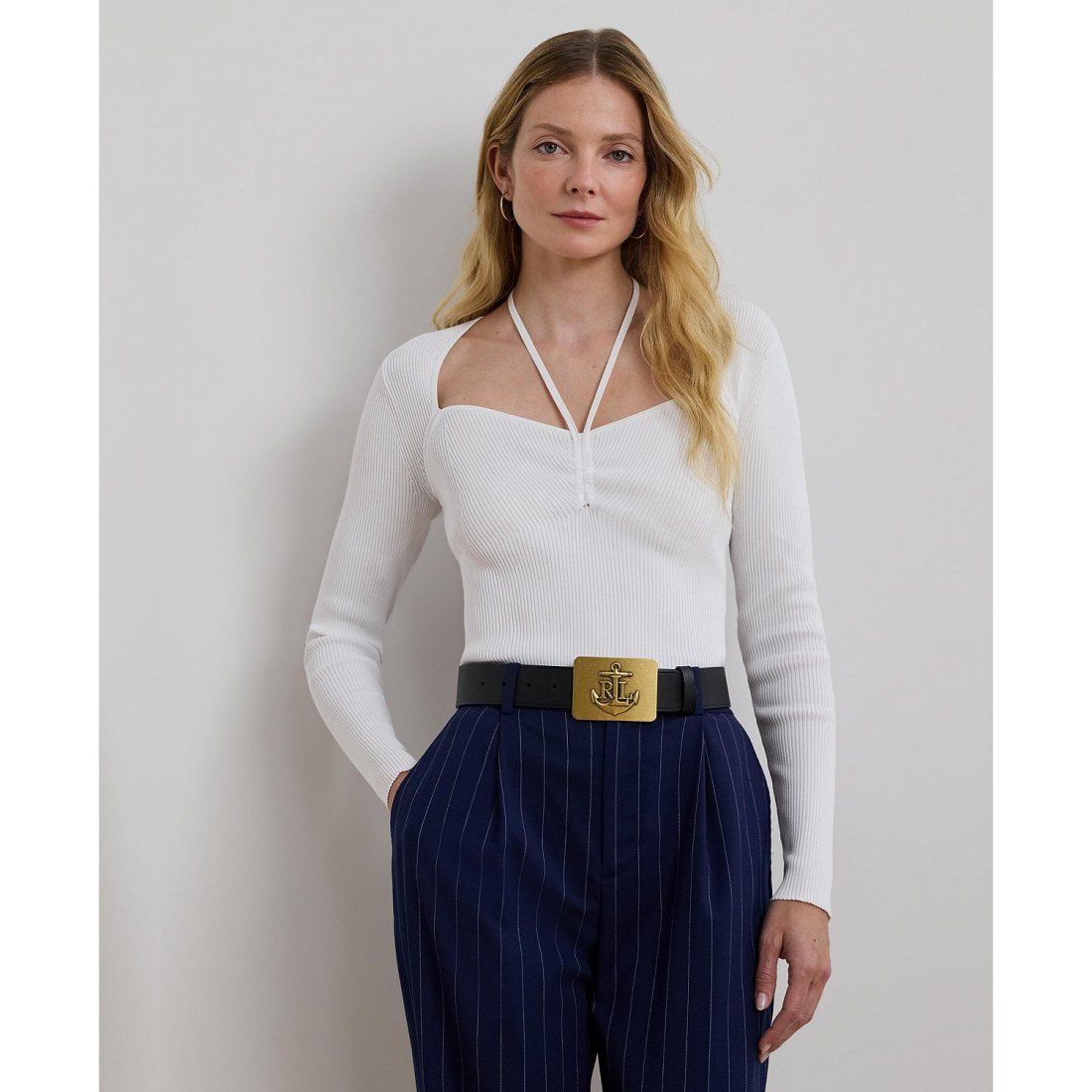 Lauren ralph lauren - 'Rib-Knit Long-Sleeve Halter Sweater' pour Femmes