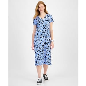 'Paisley-Print V-Neck' Midi Kleid für Damen